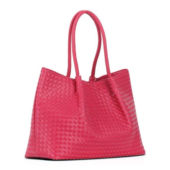 Fuchsia Lulu Dharma Woven Vegan Leather Tote NWOT - Picture 1 of 4